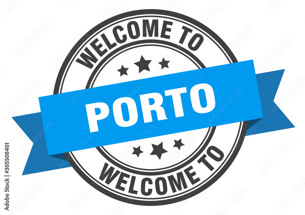 Porto stamp. welcome to Porto blue sign