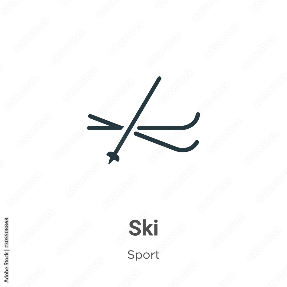 Ski outline vector icon. Thin line black ski icon, flat vector simple element illustration from editable sport concept isolated on white background