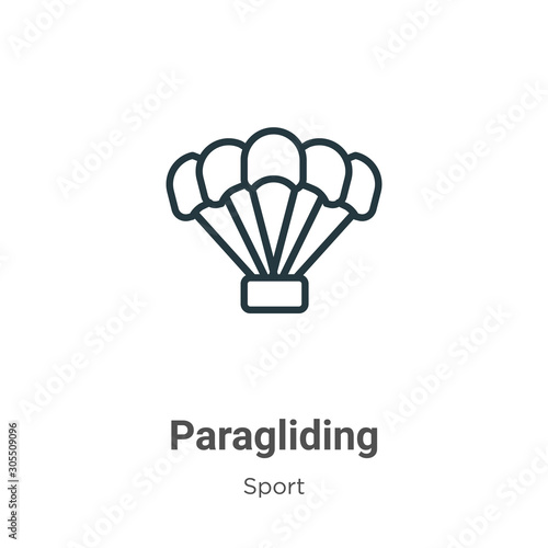 Paragliding outline vector icon. Thin line black paragliding icon, flat vector simple element illustration from editable sport concept isolated on white background