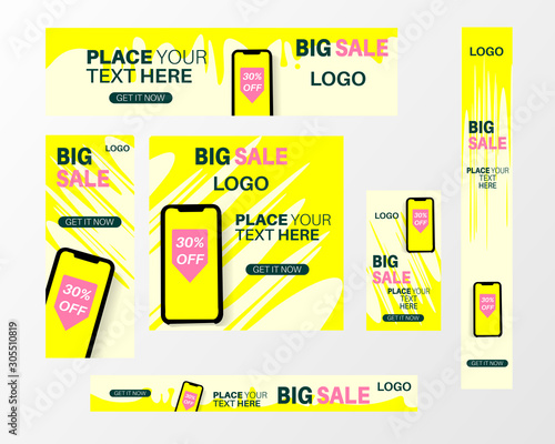 Set of vector banner background design / web banner/ banner promotion - yellow,cream,pink