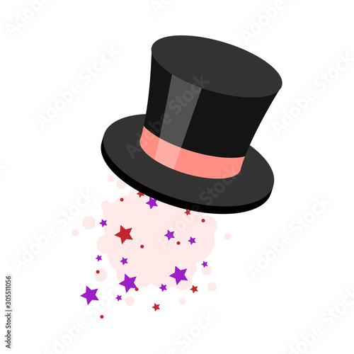 Black magic hat with miracle falling stars inside vector illustration