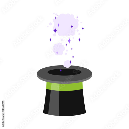 Black magic hat with miracle sparkling stars vector illustration