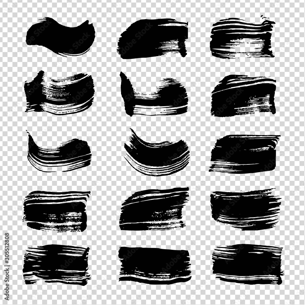 Textured abstract straight black brushstrokes set isolated on imitation transparent background Textured abstract straight black brushstrokes set isolated on imitation transparent background