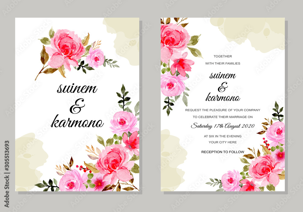 wedding invitation card with pink flower watercolor wedding invitation card with pink flower watercolor