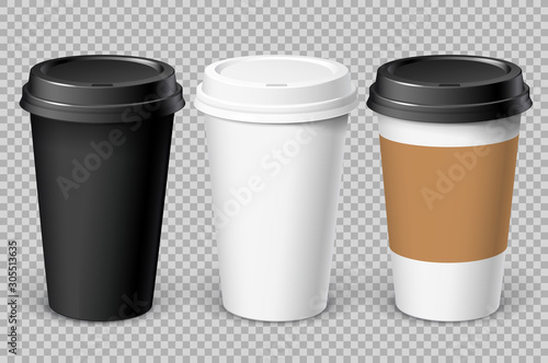 Realistic Disposable paper Cup . For various hot drinks, coffee, cappuccino, cacao or tea. Mockup for brand template. vector illustration.