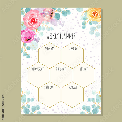 weekly planner with floral watercolor