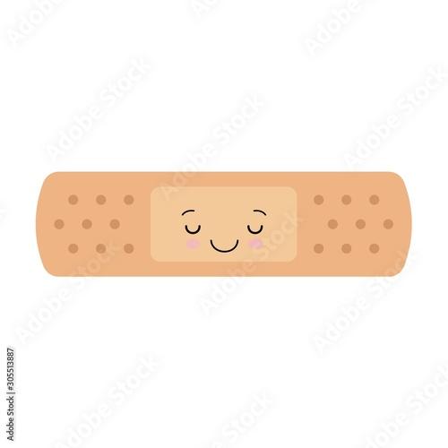 Cute kawaii band aid icon on white background. vector illustration
