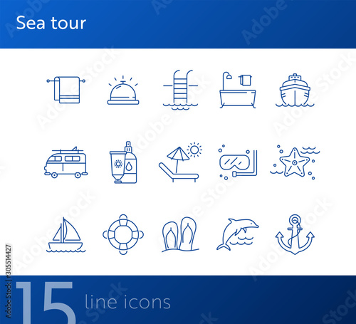 Sea tour line icon set