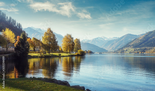 Impressively beautiful Fairy-tale mountain lake in Austrian Alps. photo