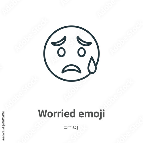 Worried emoji outline vector icon. Thin line black worried emoji icon, flat vector simple element illustration from editable emoji concept isolated on white background