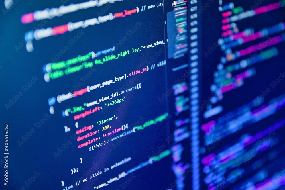 Data encryption security code on a computer display, close up. Coding ...