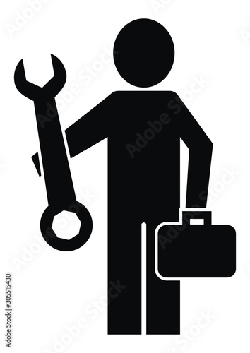 plumber, handyman, black silhouette of man, vector icon