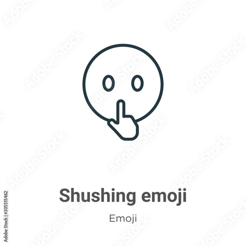 Shushing emoji outline vector icon. Thin line black shushing emoji icon, flat vector simple element illustration from editable emoji concept isolated on white background