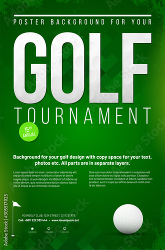 Golf tournament poster template with golf ball