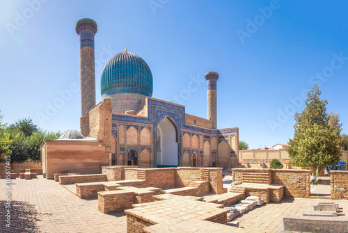 Samarkand landmark. Gur Emir Mausoleum in Samarkand, Uzbekistan (tomb of Amir Timur Tamerlan). Mausoleum of the Asian conqueror Timur photo
