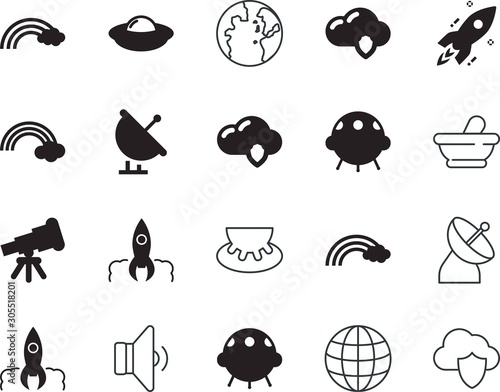 space vector icon set such as: long, horn, spyglass, tv, telescope, connection, person, transmission, low, fabrication, find, treatment, manufacturing, discover, tech, media, clip, texture, pictogram