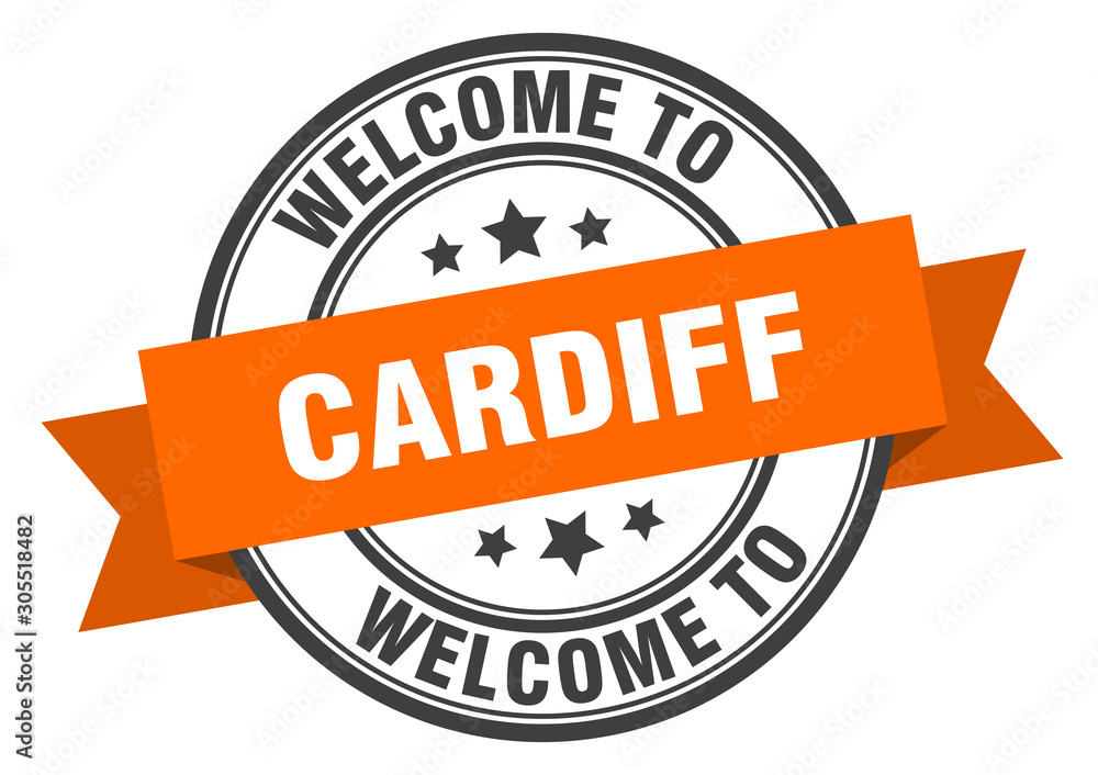 Fototapeta premium Cardiff stamp. welcome to Cardiff orange sign