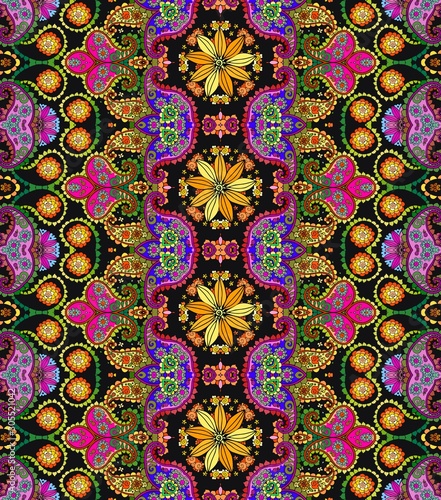 Wallpaper Mural Bright seamless pattern in ethnic style. Colorful design with floral and paisley ornament. Print for fabric. Torontodigital.ca