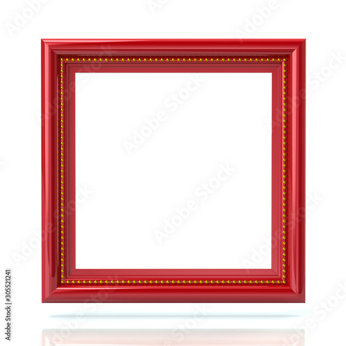 Blank red picture frame template 3d illustration on white background