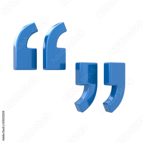 Blue quote sign icon 3d illustration