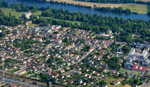 Rosny sur Seine, France - july 7 2017 : aerial photography of the castle and the town photo