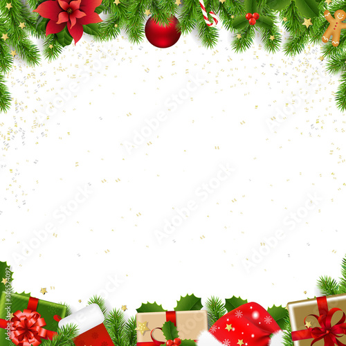 Christmas Border With Fir Tree White Background