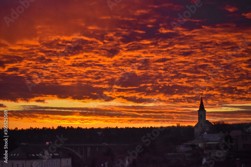 sunset over city Veszprém