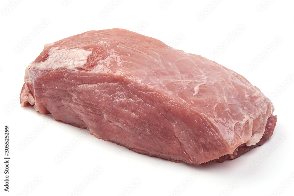 Raw pork ham part, isolated on white background