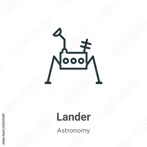 Lander outline vector icon. Thin line black lander icon, flat vector simple element illustration from editable astronomy concept isolated on white background