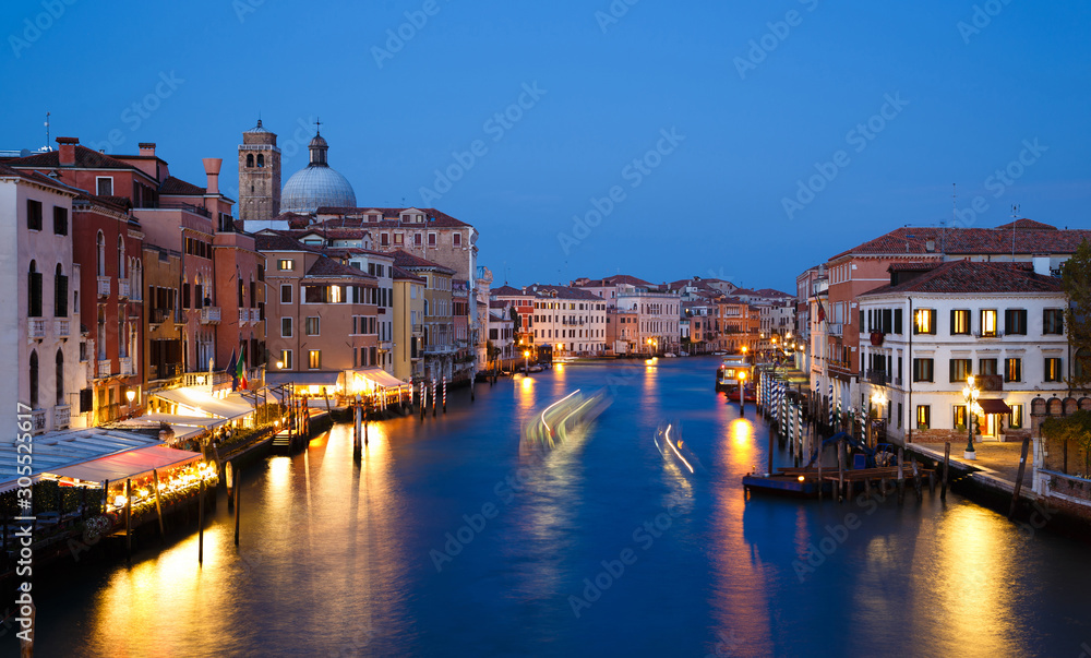 Night view of beautiful Venetian Grand Canal. Venice, Italy