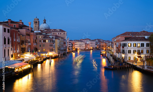 Night view of beautiful Venetian Grand Canal. Venice  Italy