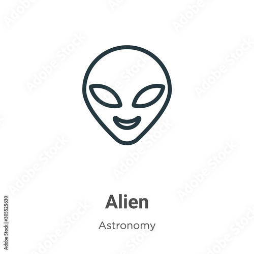 Alien outline vector icon. Thin line black alien icon, flat vector simple element illustration from editable astronomy concept isolated on white background © Digital Bazaar