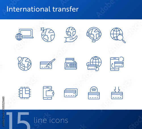 International transfer line icon set