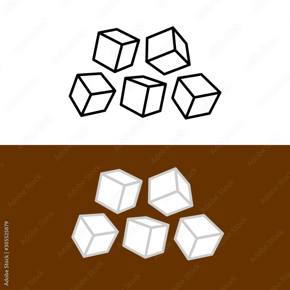 Five sugar or ice cubes icons. Number of sugar pieces in a drink. Adjustable stroke width. Five sugar or ice cubes icons. Number of sugar pieces in a drink. Adjustable stroke width.