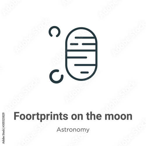Foortprints on the moon outline vector icon. Thin line black foortprints on the moon icon, flat vector simple element illustration from editable astronomy concept isolated on white background