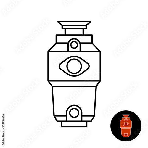 Kitchen food waste disposer line icon. Garbage disposal unit symbol. Adjustable stroke width.