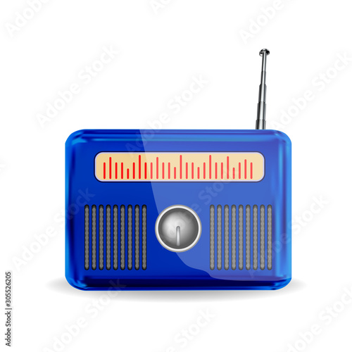 isolated of blue vintage radio on white background. concept for 3D icon for music player in vector illustration