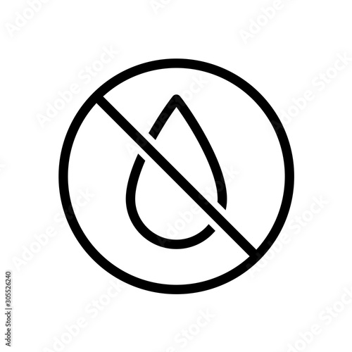 No water drop line style icon. Liquids are prohibited. Not a waterproof characteristic symbol. Adjustable stroke width.