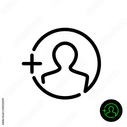 Referral icon. Refer a friend line style symbol. Add user sign. Adjustable stroke width.