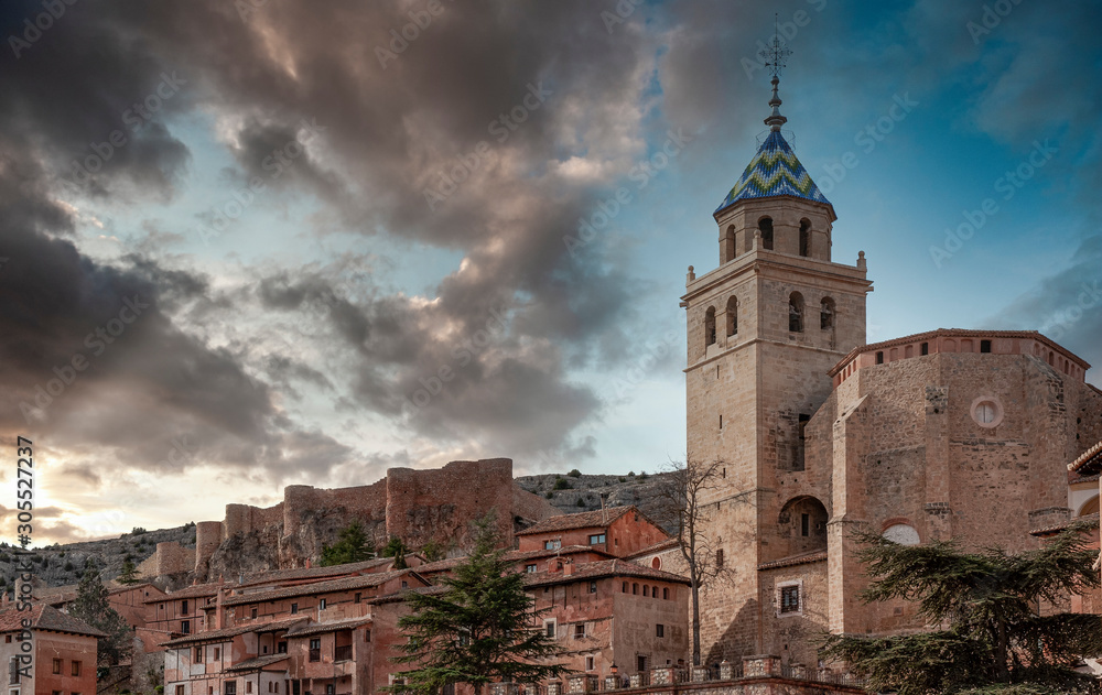 Bell tower of the Albarracin Cathedral in the province of Teruel - Spain