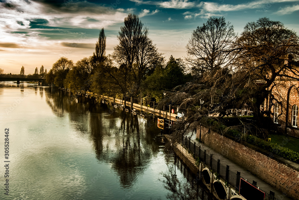 East bank of the River Ouse in York, UK. East bank of the River Ouse in York, UK.