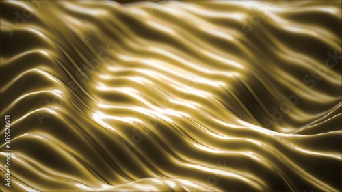 Deformed Wavy Golden Background with Depth of Field Effect - 3D Rendering
