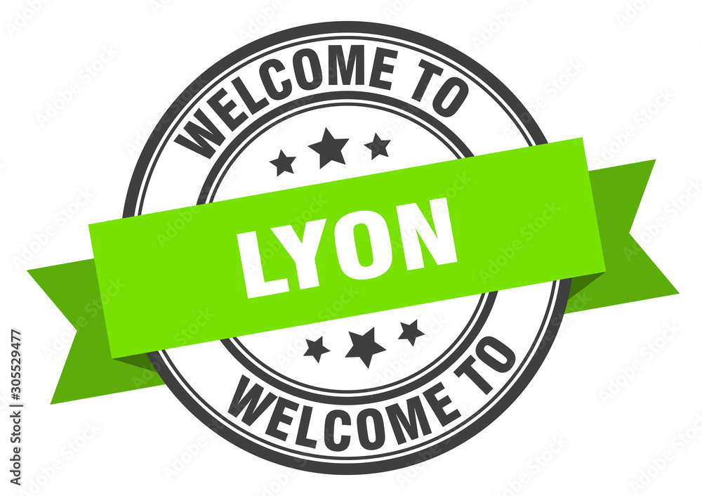 Lyon stamp. welcome to Lyon green sign
