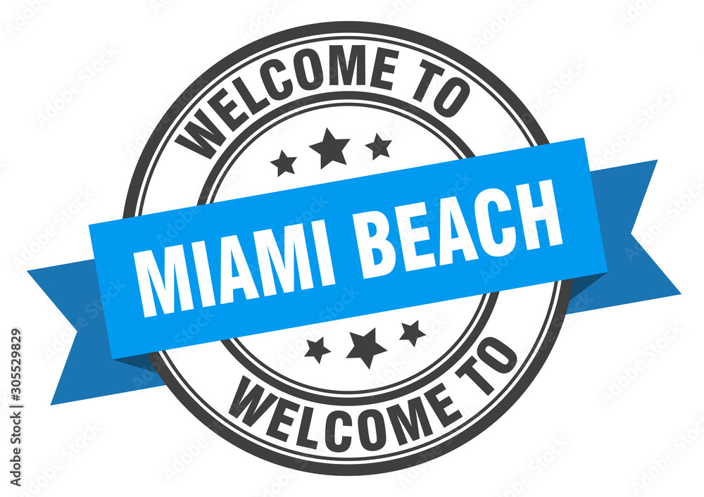 Miami Beach stamp. welcome to Miami Beach blue sign