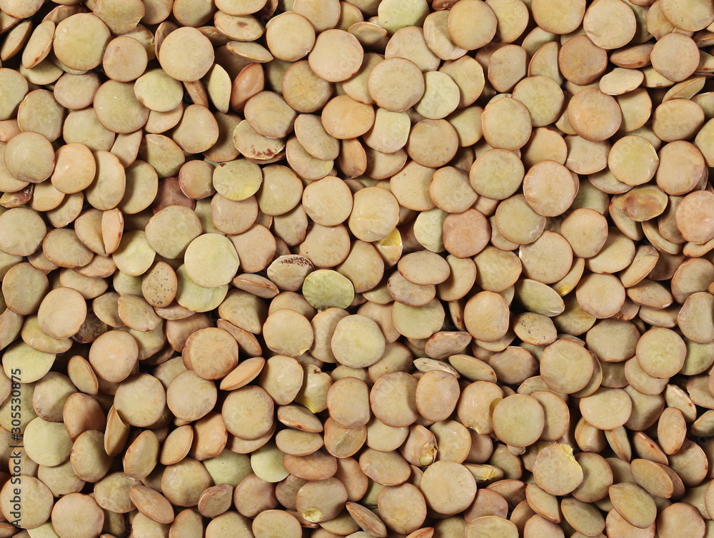 Green lentils pile background and texture, top view Green lentils pile background and texture, top view
