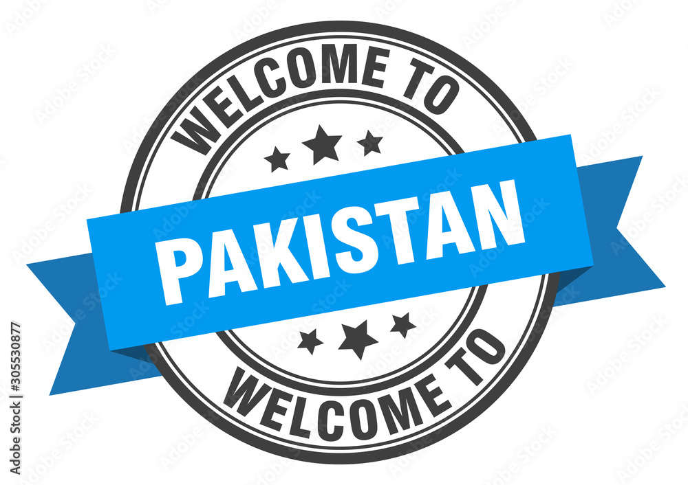Pakistan stamp. welcome to Pakistan blue sign