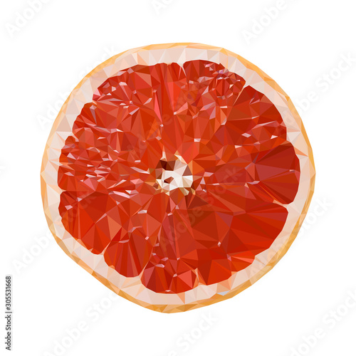 Juicy slice of grapefruit, orange. Polygonal grapefruit. Vector illustration.