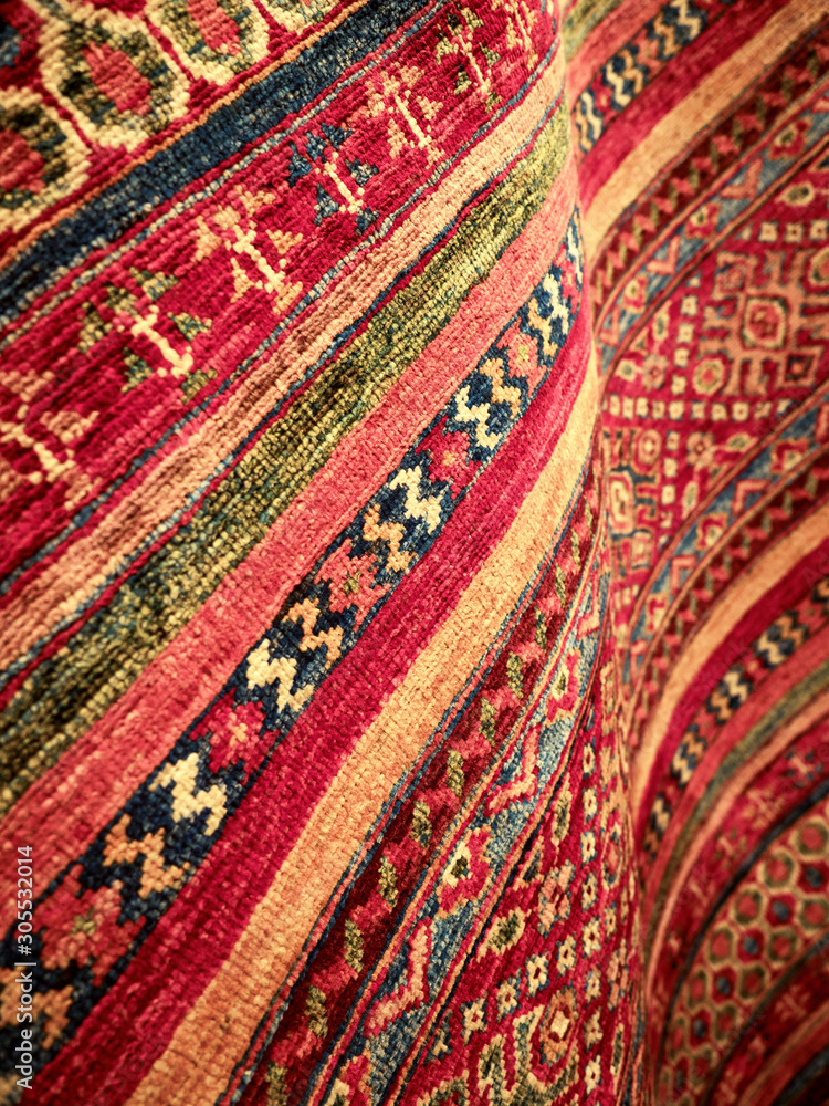 Oriental traditional handmade rug close-up