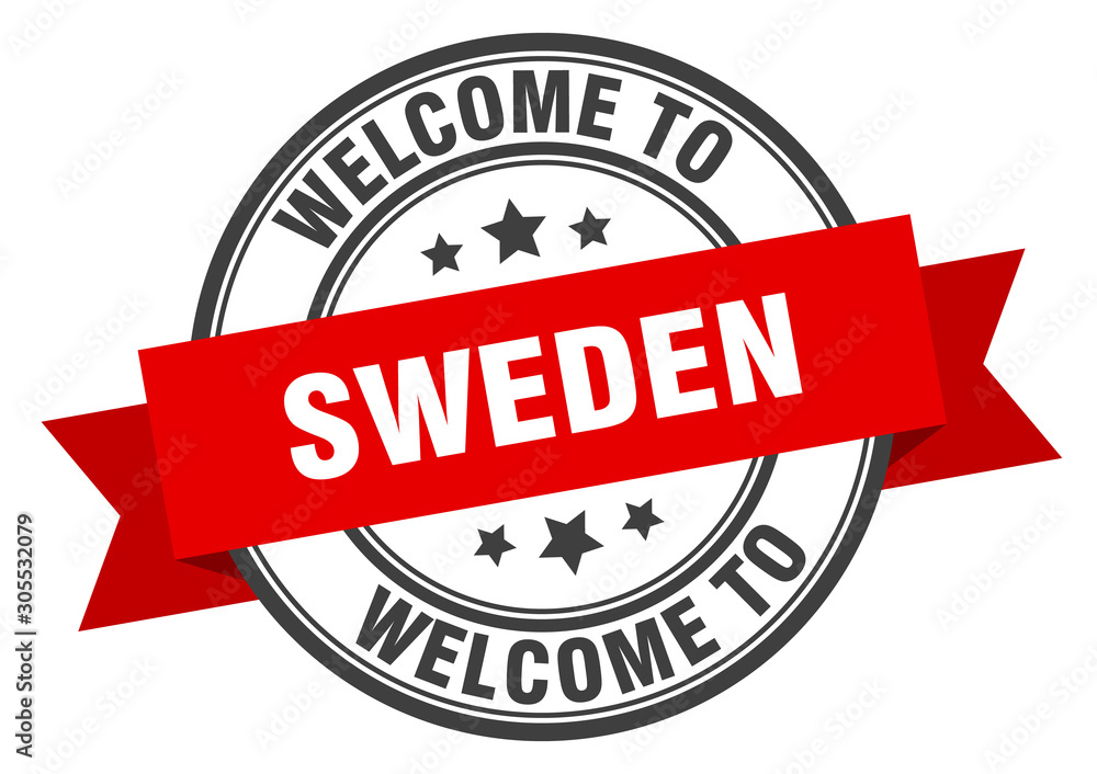 Sweden stamp. welcome to Sweden red sign