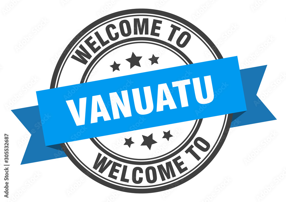 Vanuatu stamp. welcome to Vanuatu blue sign